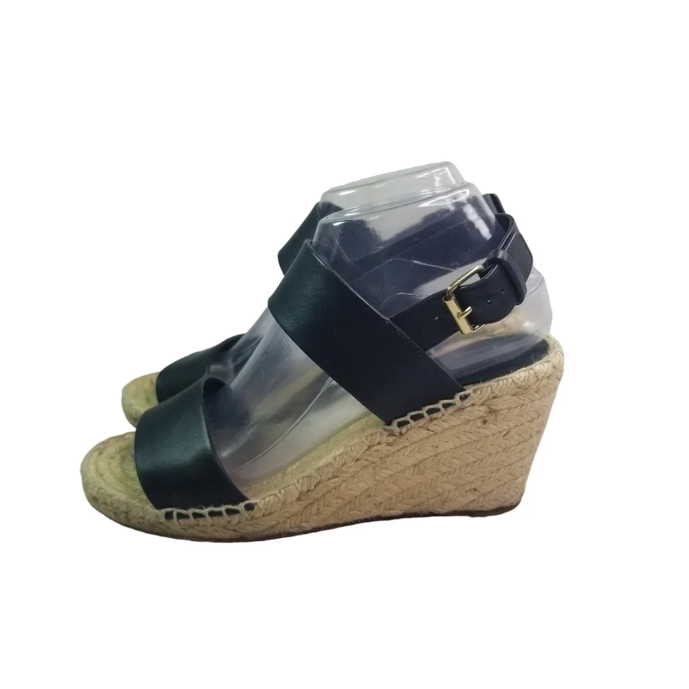 Celine black leather double strap wedge espadrille sandals